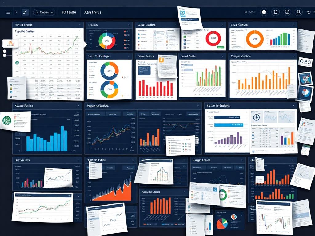 Complex business dashboard showing the pain of scattered data across multiple systems